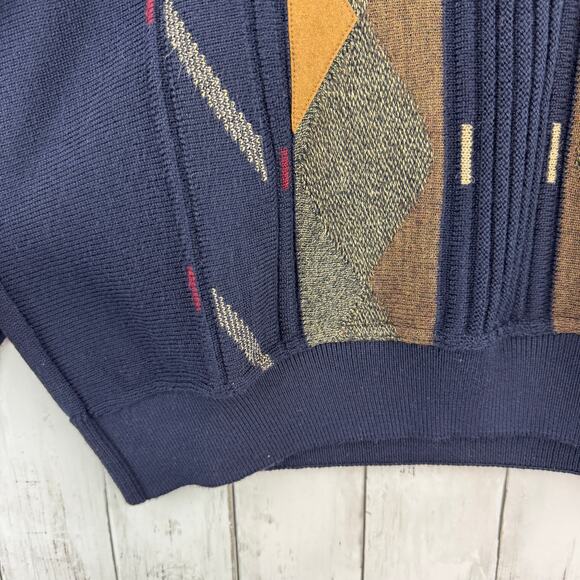 VTG Norm Thompson Dark Navy Geometric Wool-Blend Sweater Canada Size XL - Picture 3 of 11